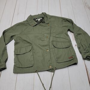 Roxy green military army bomber jacket crop embroidered olive boho small